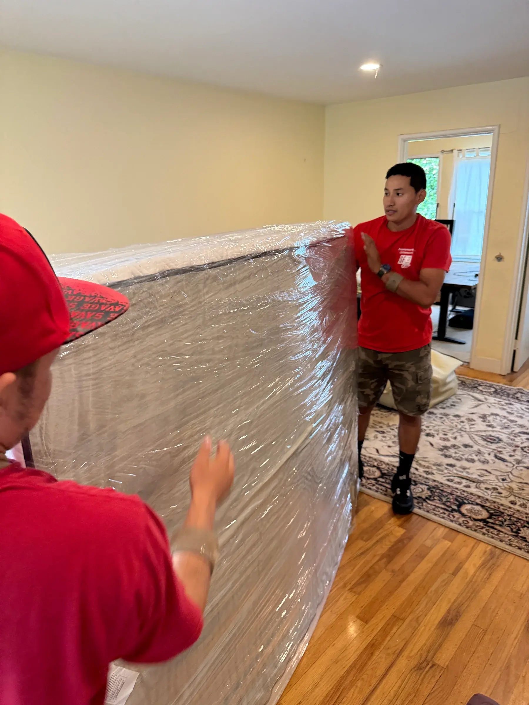 Mover wrapping furniture for protection