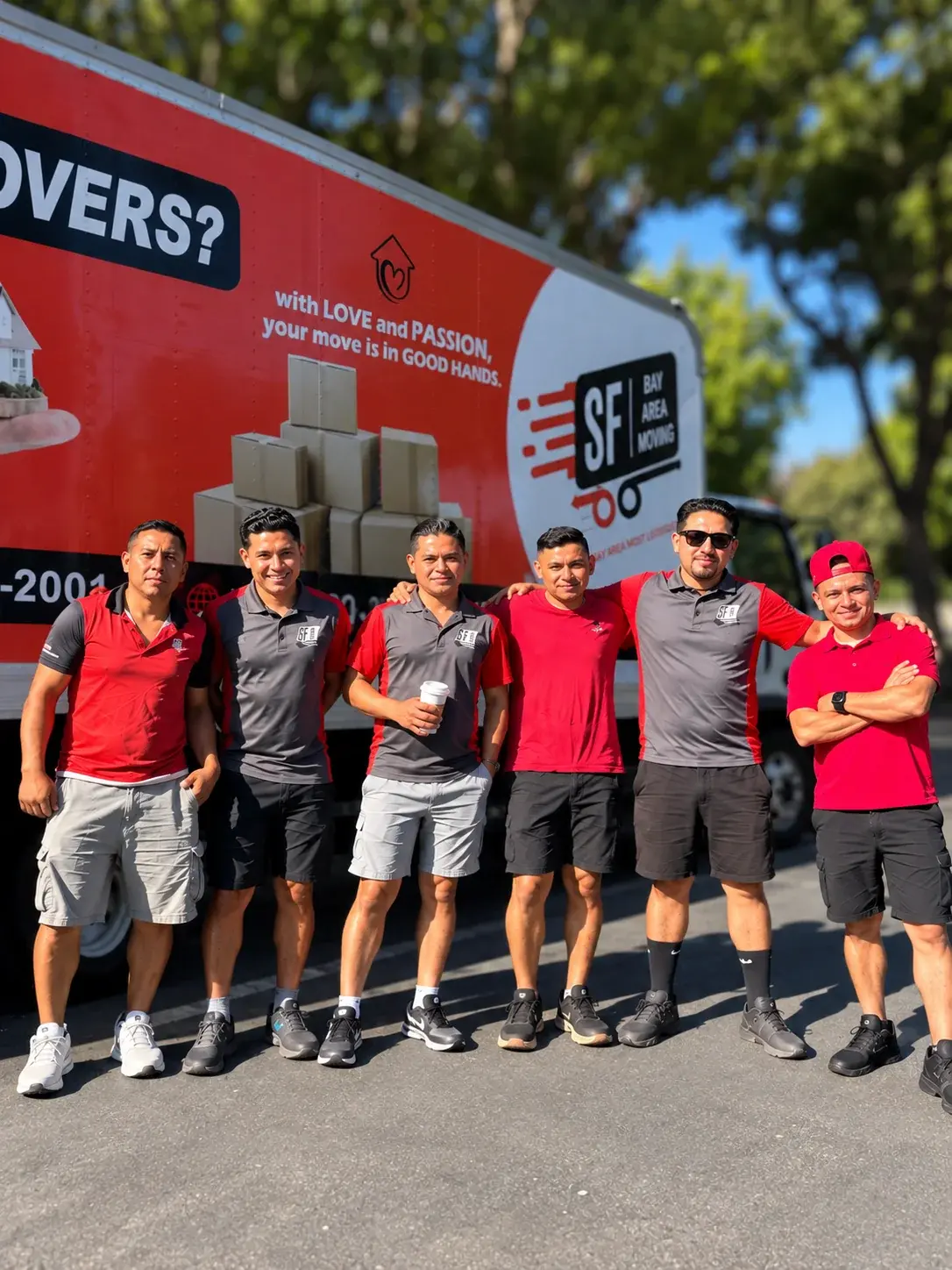 SF Bay Area Moving team standing together in front of their moving truck