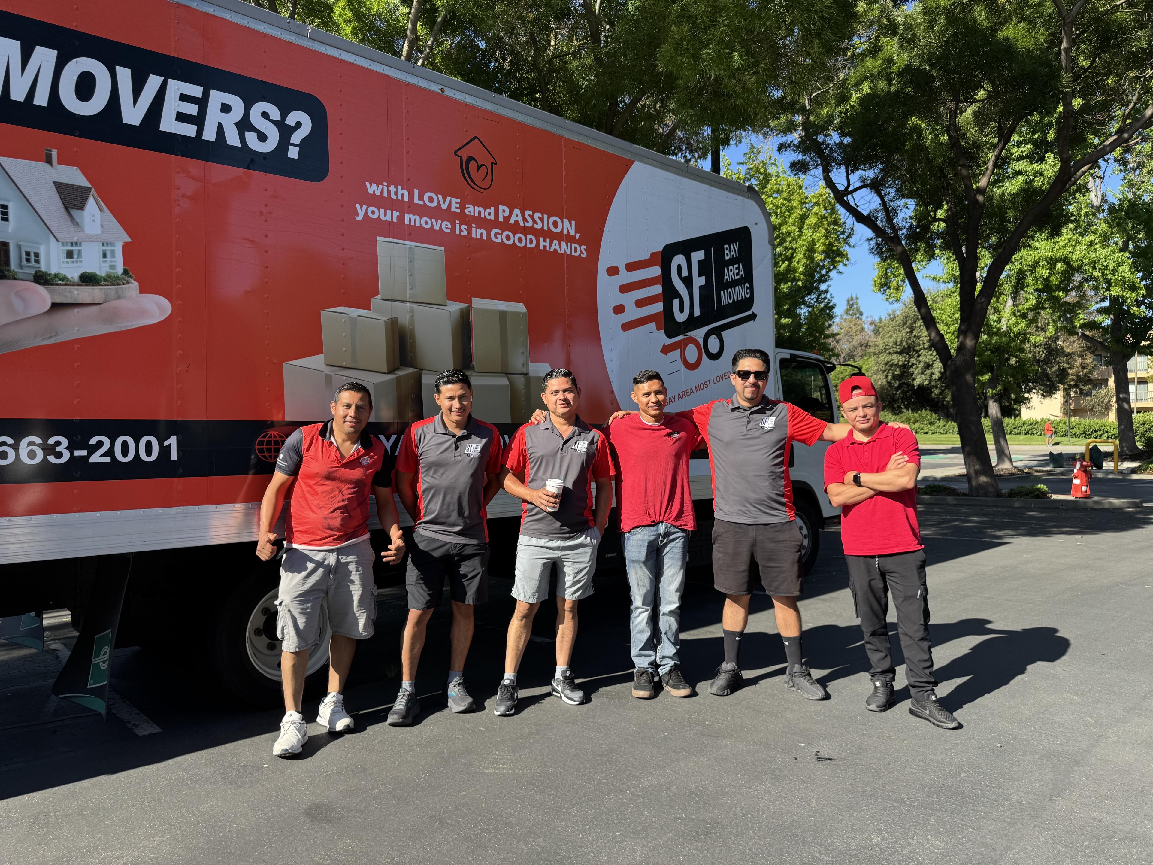 SF Bay Area Moving crew together beside a company truck